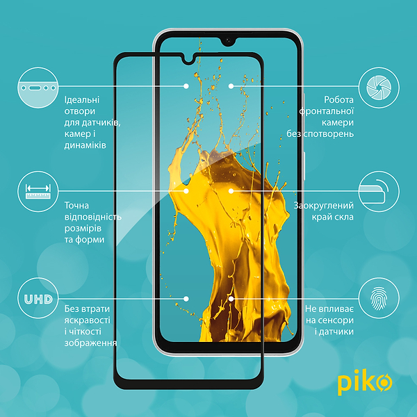 Фото - Защитное стекло для смартфона Piko 9H for Samsung Galaxy A07 Black (1283126623806)