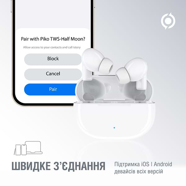 Фото - Навушники вкладиші бездротові TWS Piko HalfMoon White (1283126583391)
