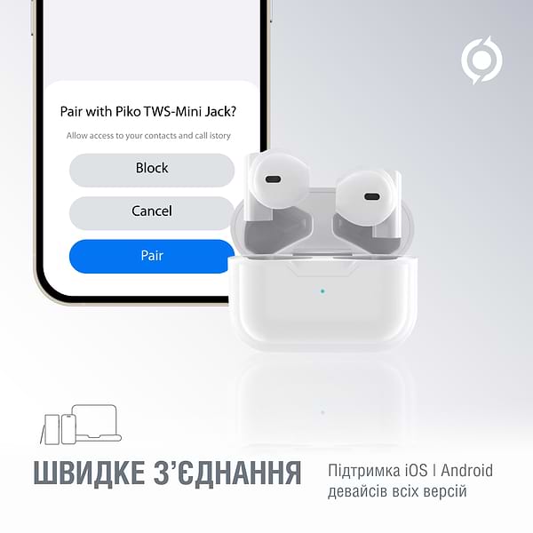 Фото - Навушники вкладиші бездротові TWS Piko MiniJack White (1283126583407)