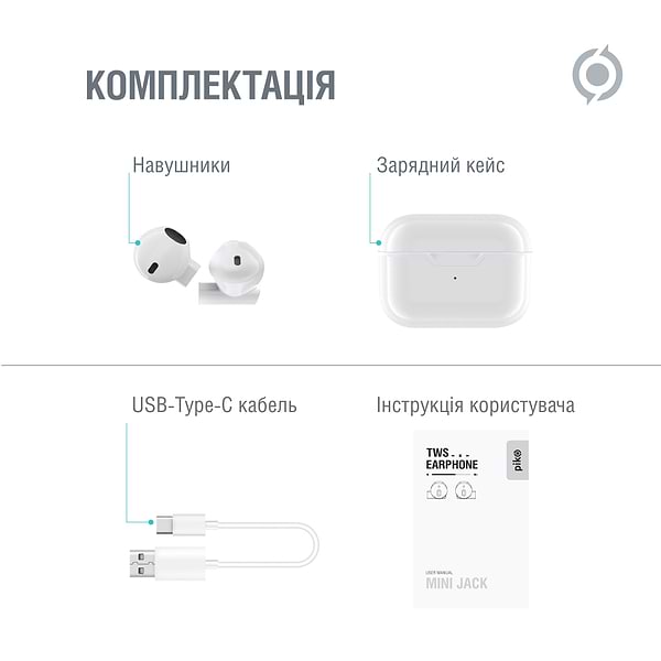 Фото - Навушники вкладиші бездротові TWS Piko MiniJack White (1283126583407)