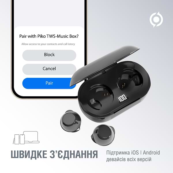 Фото - Навушники вкладиші бездротові TWS Piko MusicBox Black (1283126583414)