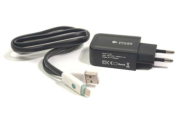 Фото - Мережевий зарядний пристрій PowerPlant W-280 USB Black (SC230020) + кабель LED Lightning