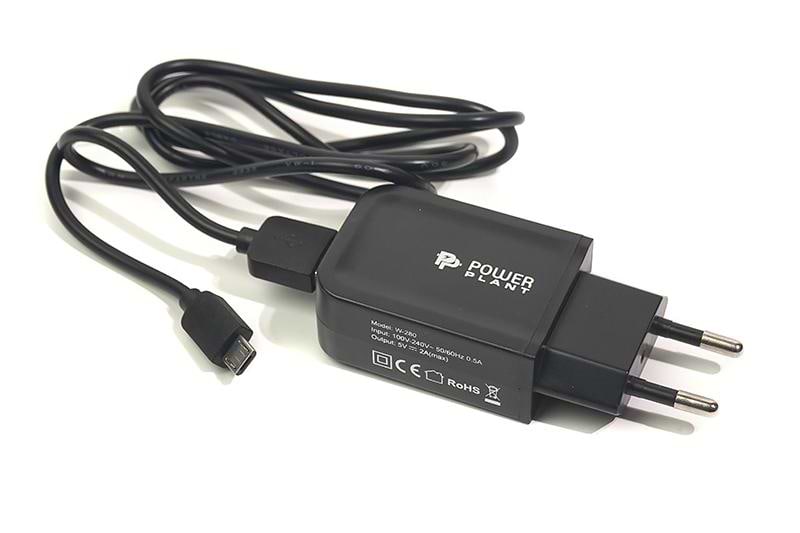 Мережевий зарядний пристрій PowerPlant W-280 USB Black (SC230037) + кабель microUSB