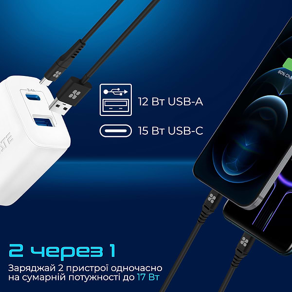 Фото - Мережевий зарядний пристрій Promate Biplug-2 White