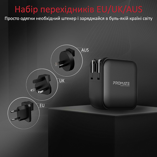 Фото - Мережевий зарядний пристрій Promate Ganport4-100pd Black