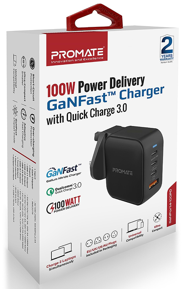 Фото - Мережевий зарядний пристрій Promate Ganport4-100pd Black