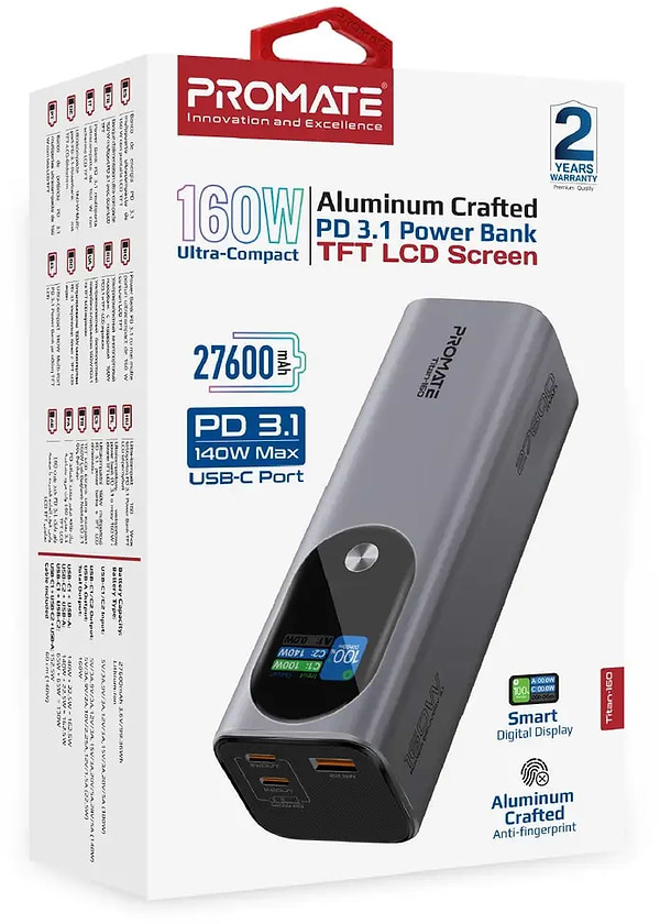 Фото - Батарея мобільна Promate Titan-160 27600 mAh 2xUSB-C PD USB-А QC3.0 (titan-160)