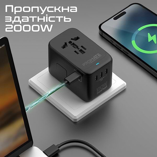 Фото - Мережевий зарядний пристрій Promate tripmate-gan100
