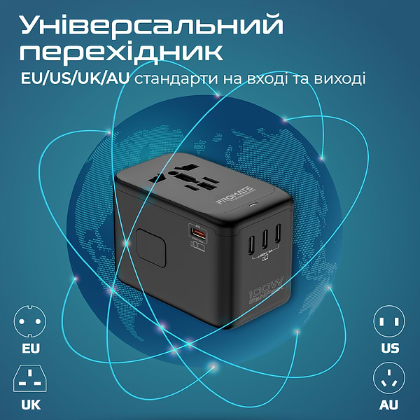 Фото - Мережевий зарядний пристрій Promate tripmate-gan100