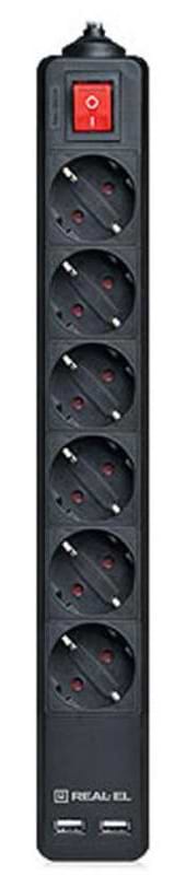 Фото - Мережевий фільтр REAL-EL RS-6 Protect USB 5m Black