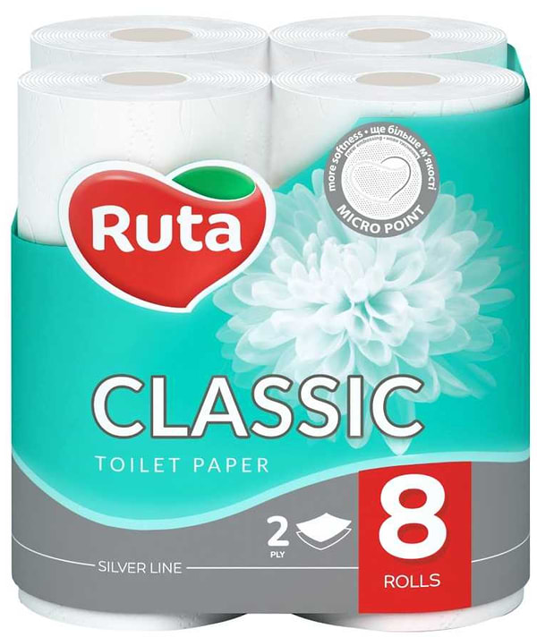 Фото - Туалетная бумага Ruta Classic 150 отрывов 2 слоя 8 рулонов Белая (4820023740488)