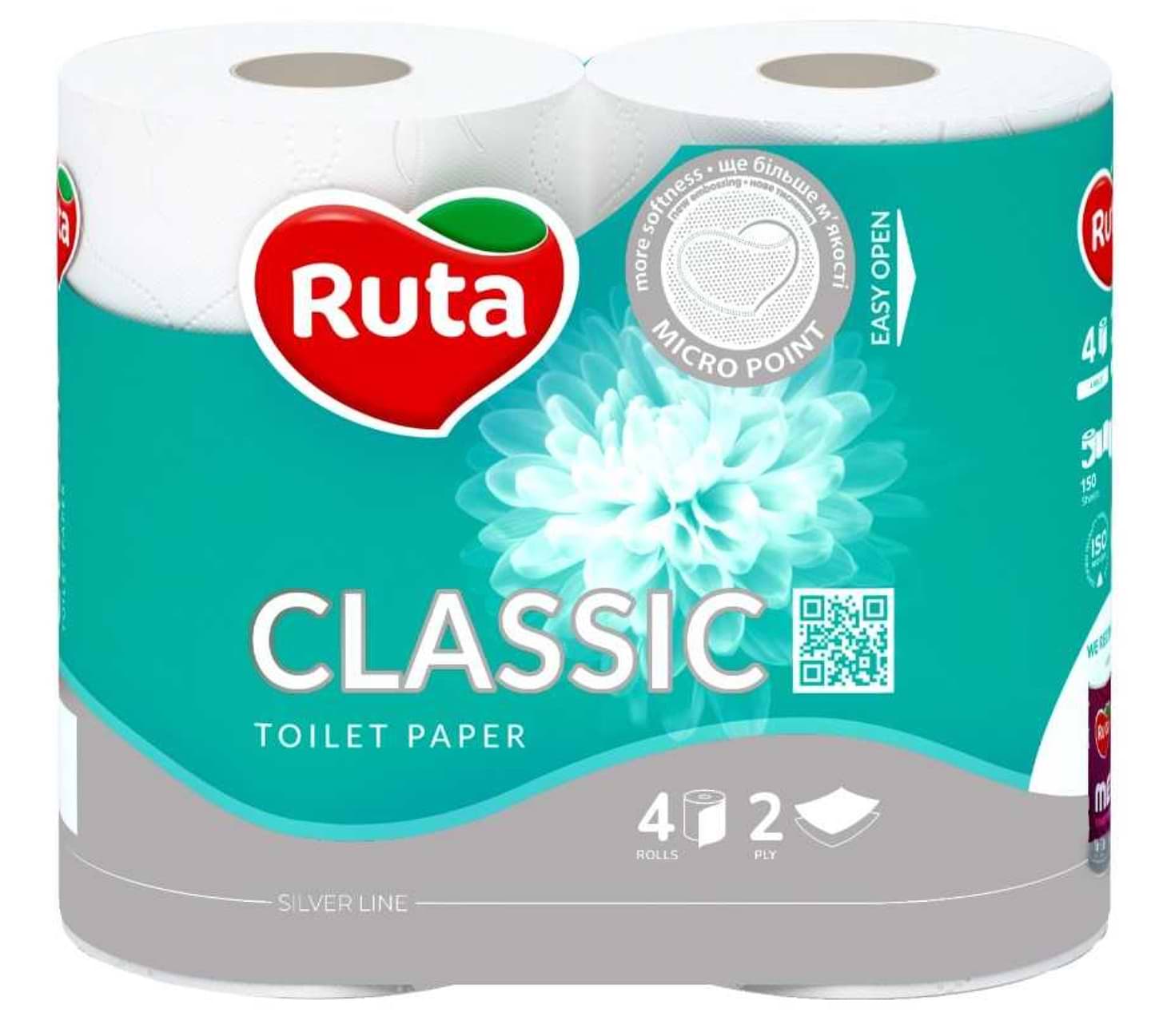 Туалетний папір Ruta Classic 2 шари 4 рулони Біла (4820023740044) - Фото 1