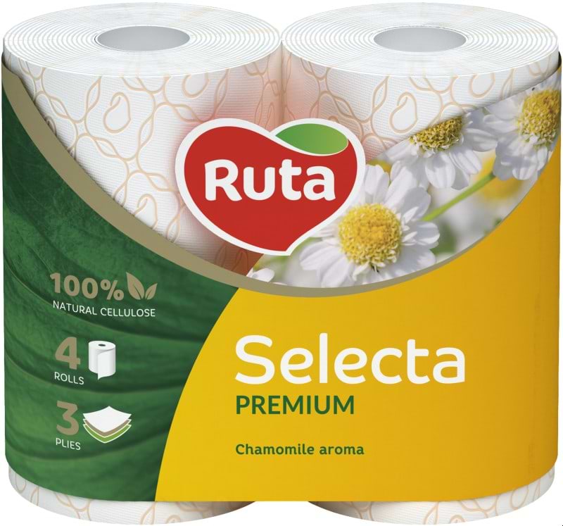 Туалетний папір Ruta Selecta з ароматом ромашки 3 шари 4 рулони (4820023744493) - Фото 1