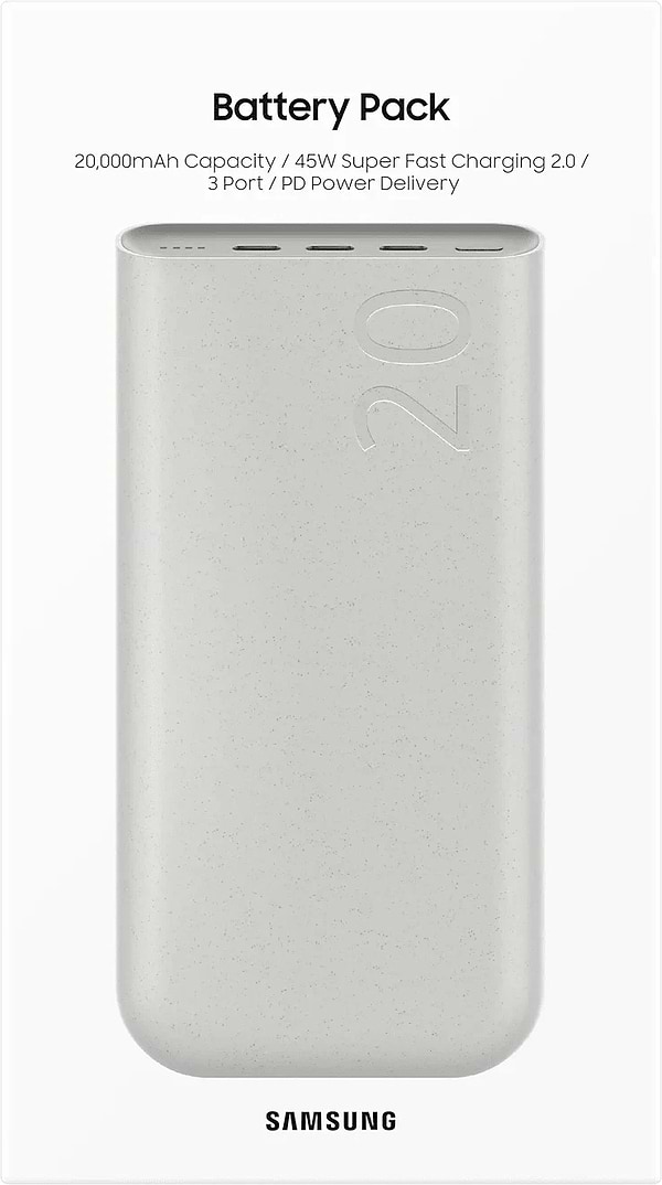 Фото - Батарея мобільна Samsung Battery Pack 20000 mAh 45W Super Fast Charging 2.0 Beige (EB-P4520XUEGEU)