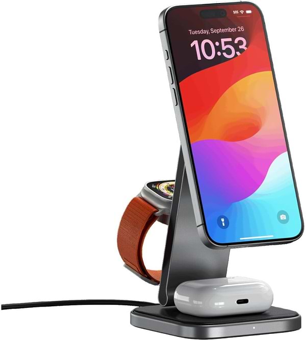 Фото - Бездротовий зарядний пристрій Satechi 3-in-1 Foldable Qi2 Wireless Charging Stand Space Gray (ST-Q31FM-EA)