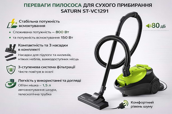 Фото - Пылесос для сухой уборки с мешком Saturn ST-VC1291