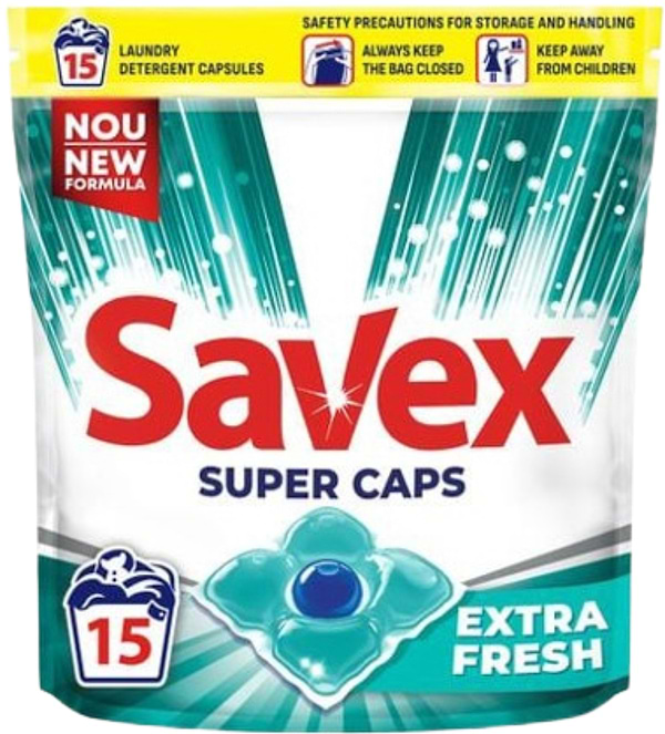 Фото - Капсули для прання SAVEX Super Caps 2in1 EXTRA FRESH 15 шт. (3800024046858)