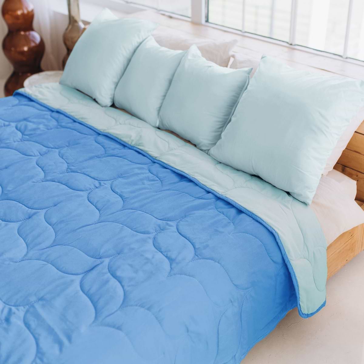 Покривало двоспальне Sonex Tahiti двостороннє 220х240 см Синьо-блакитне (SO102523) - Фото 1