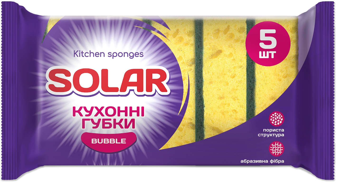 Набір губок поролонових для миття посуду Solar Bubble 5 шт. (4820269930018) - Фото 1
