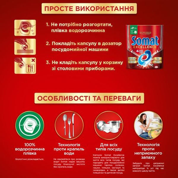 Фото - Таблетка для посудомийної машини Somat Exellence 60 шт