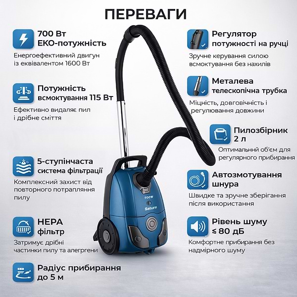 Фото - Пилосос для сухого прибирання з мішком Saturn ST-VC7299