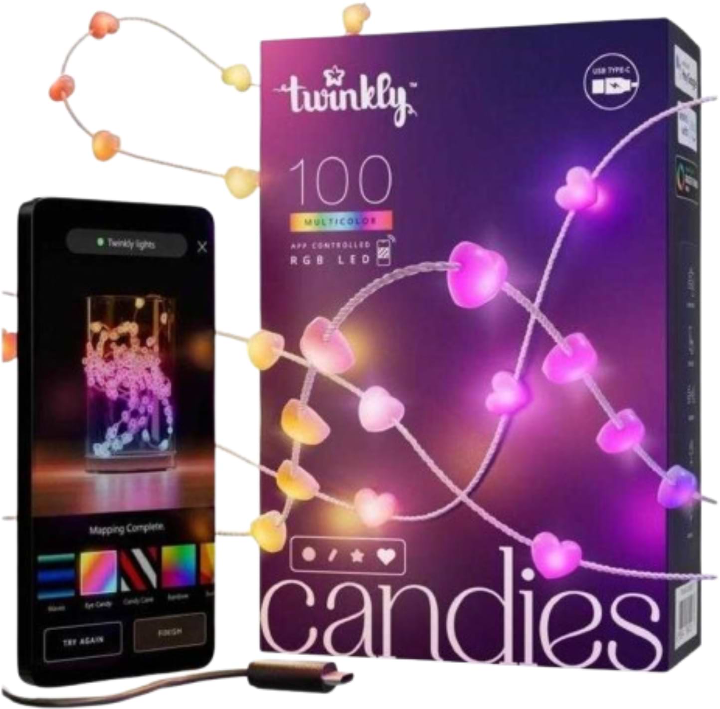 Гірлянда фігурна Twinkly Candies Heart RGB 100 IP20 6м USB-C (TWKH100RGB-T)