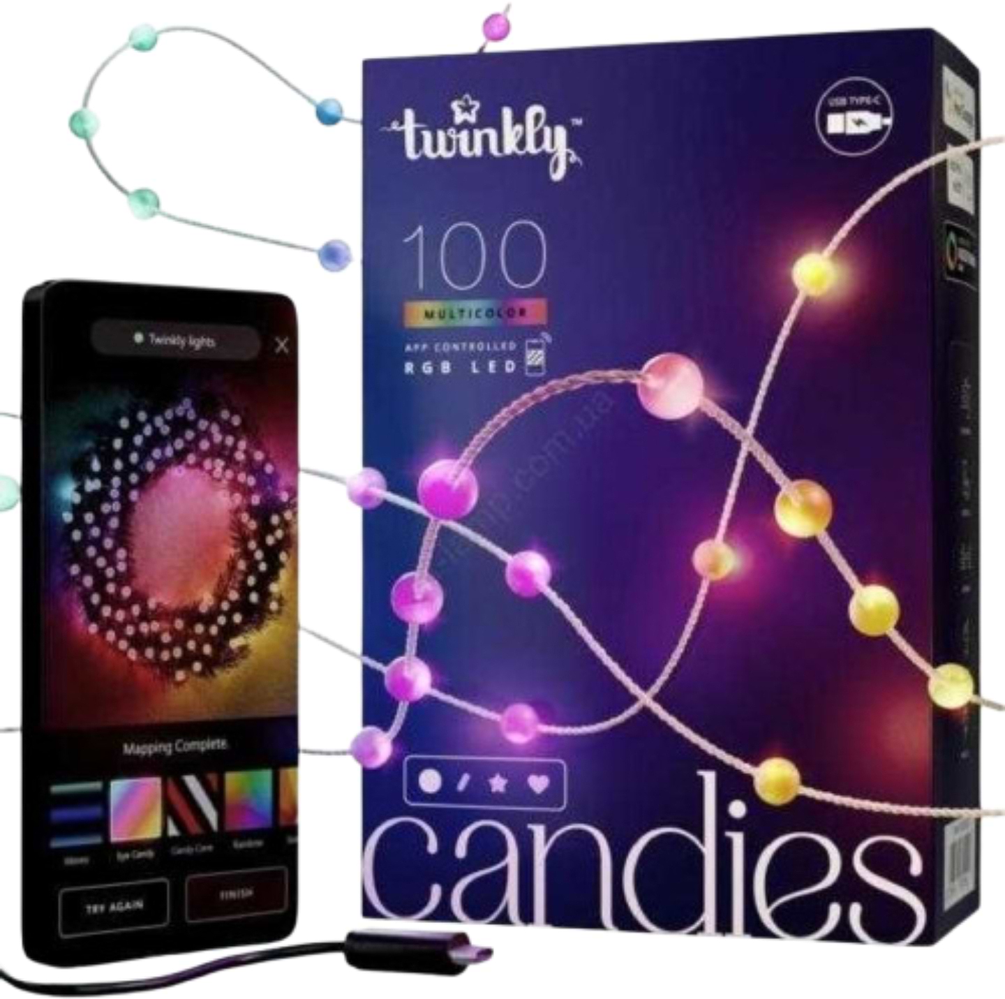 Гірлянда фігурна Twinkly Candies Pearl RGB 100 IP20 6м USB-C (TWKP100RGB-G) - Фото 1