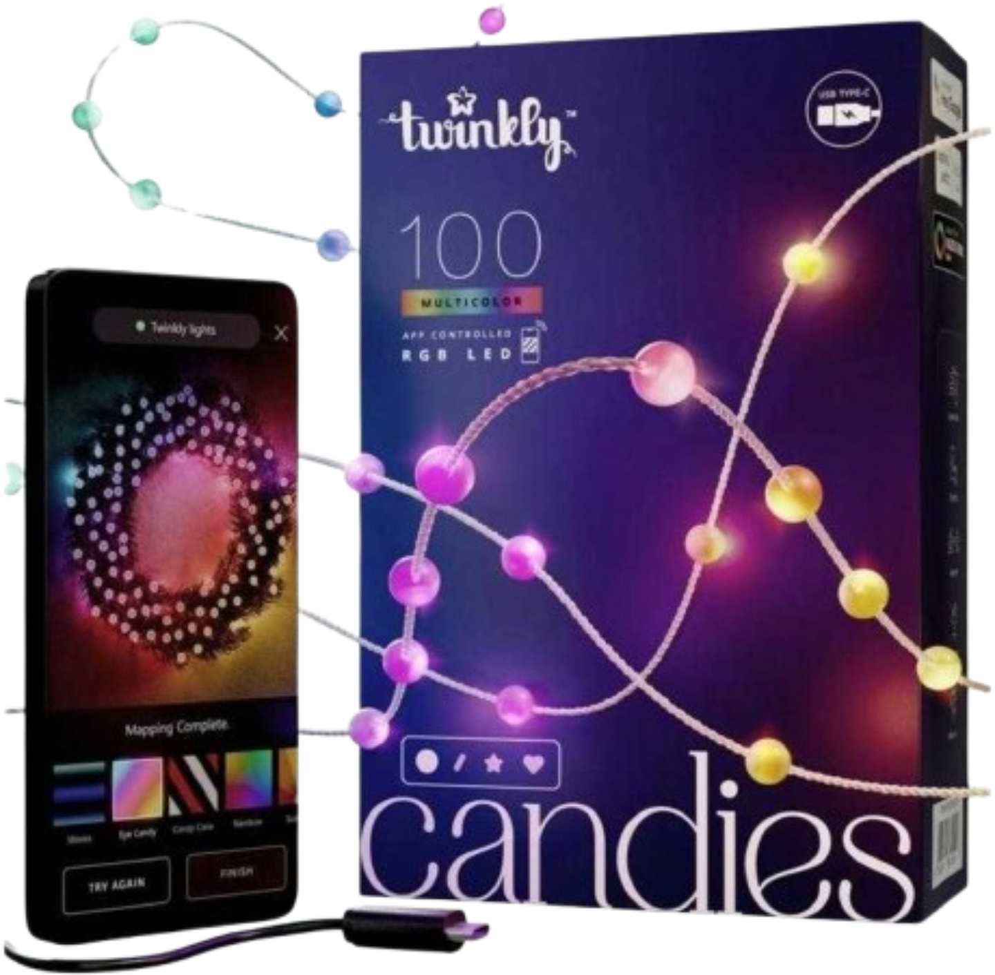 Гирлянда фигурная Twinkly Candies Pearl RGB 100 IP20 6м USB-C (TWKP100RGB-T)