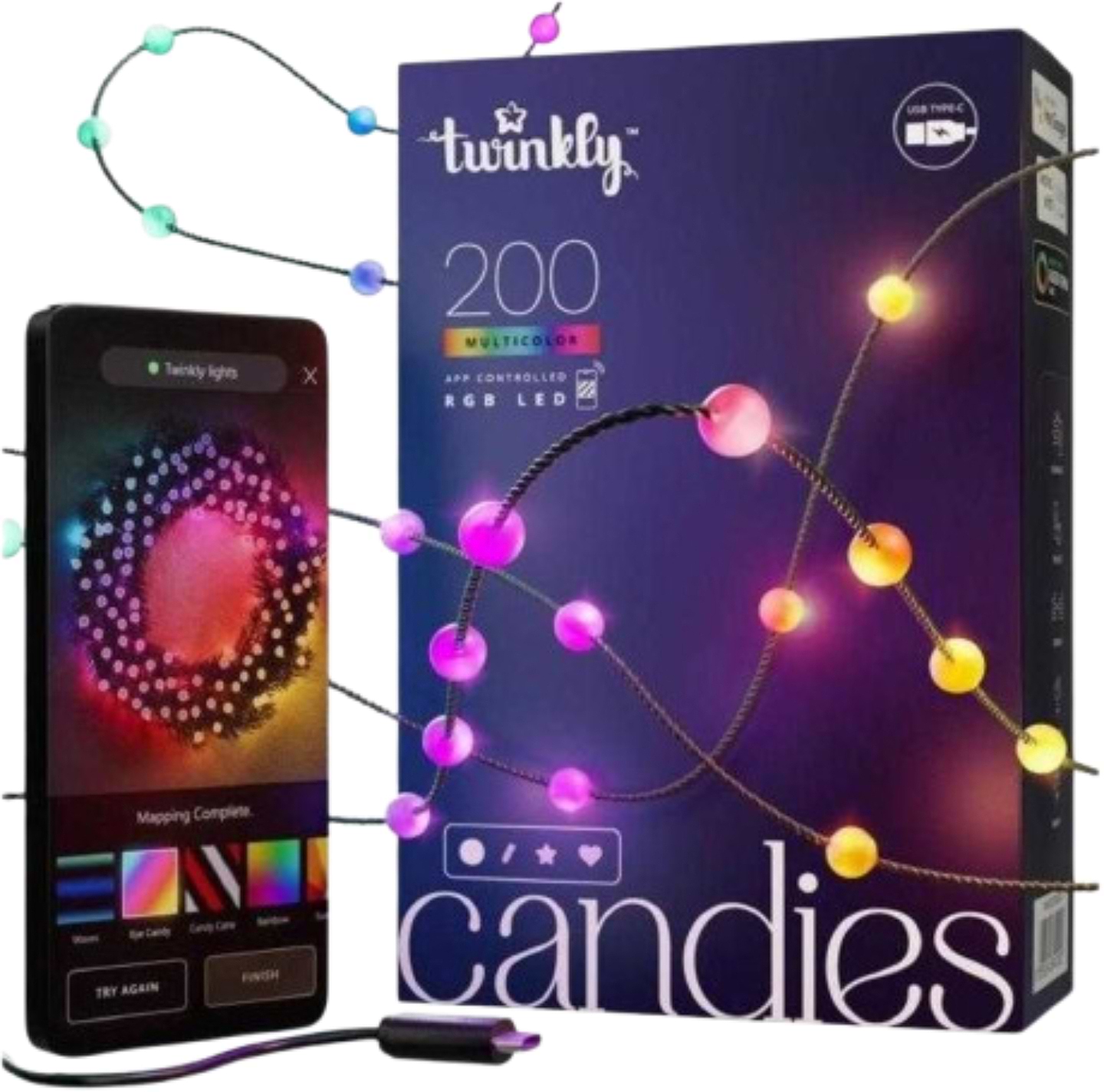 Гірлянда фігурна Twinkly Candies Pearl RGB 200 IP20 12м USB-C (TWKP200RGB-G) - Фото 1