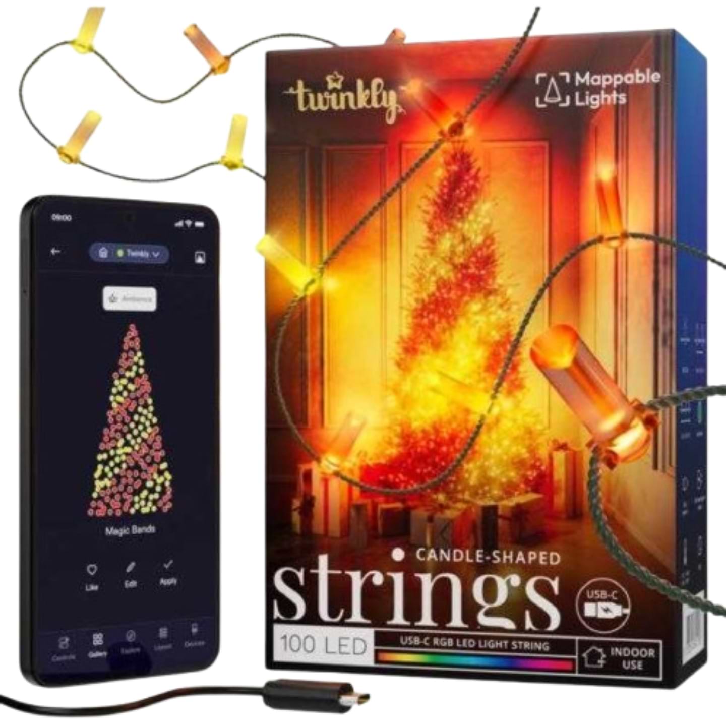 Гирлянда фигурная Twinkly Strings Candle RGB 100 IP20 6м USB-C (TWKC100RGB-G)
