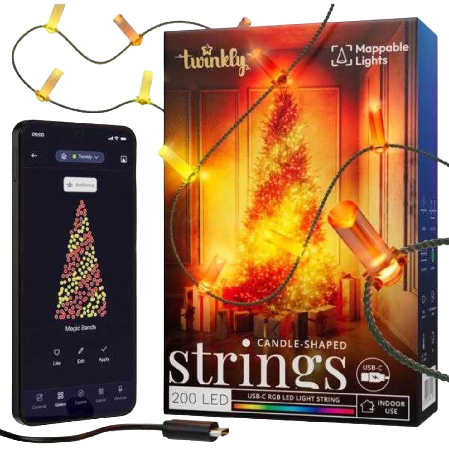 Гірлянда фігурна Twinkly Strings Candle RGB 200 IP20 12м USB-C (TWKC200RGB-G)