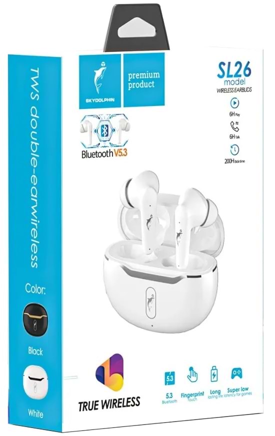 Фото - Навушники вкладиші бездротові TWS SkyDolphin SL26 White (SDBTE-000189)