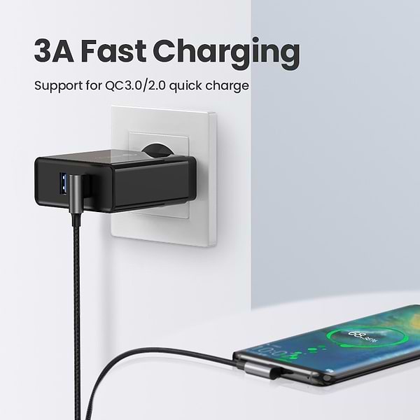 Фото - Кабель синхронизации данных UGREEN US176 Angled USB 2.0 to Angled USB Type-C 2m Black (20857)
