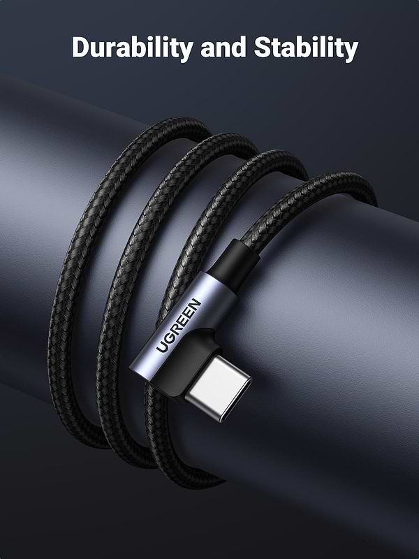 Фото - Кабель синхронизации данных UGREEN US176 Angled USB 2.0 to Angled USB Type-C 2m Black (20857)