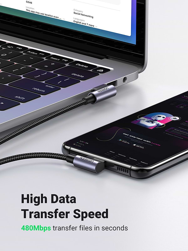 Фото - Кабель синхронизации данных UGREEN US176 Angled USB 2.0 to Angled USB Type-C 2m Black (20857)