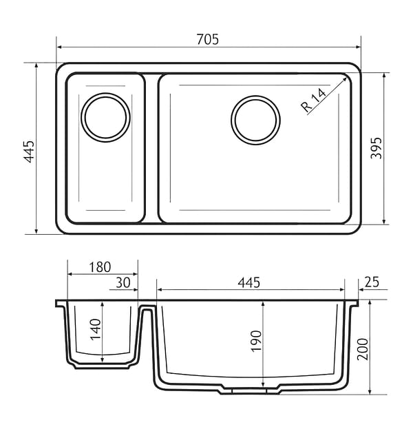 Фото - Мийка кухонна GRANADO Under top DOUBLE grafito