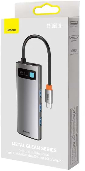 Фото - Хаб USB Baseus Metal Gleam Series 5-in-1 Multifunctional Type-C HUB Docking Station Gray (WKWG020013)