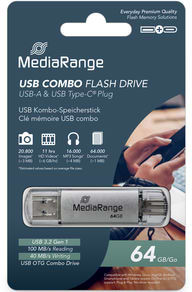 Фото - Флеш USB MediaRange USB 3.0 combo flash drive, with USB Type-C 64GB Silver (MR937)