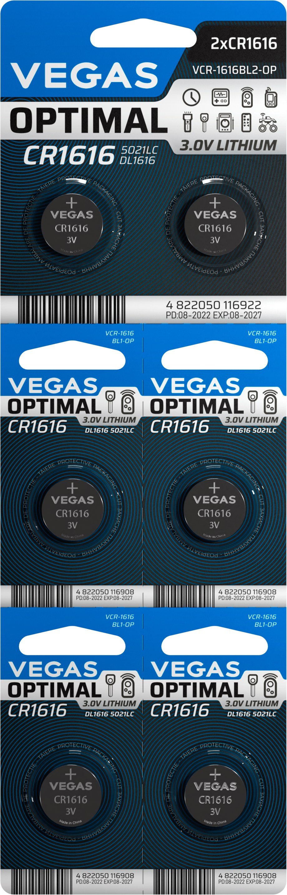 Элемент питания тип CR1616 Vegas VСR-1616BL6-OP