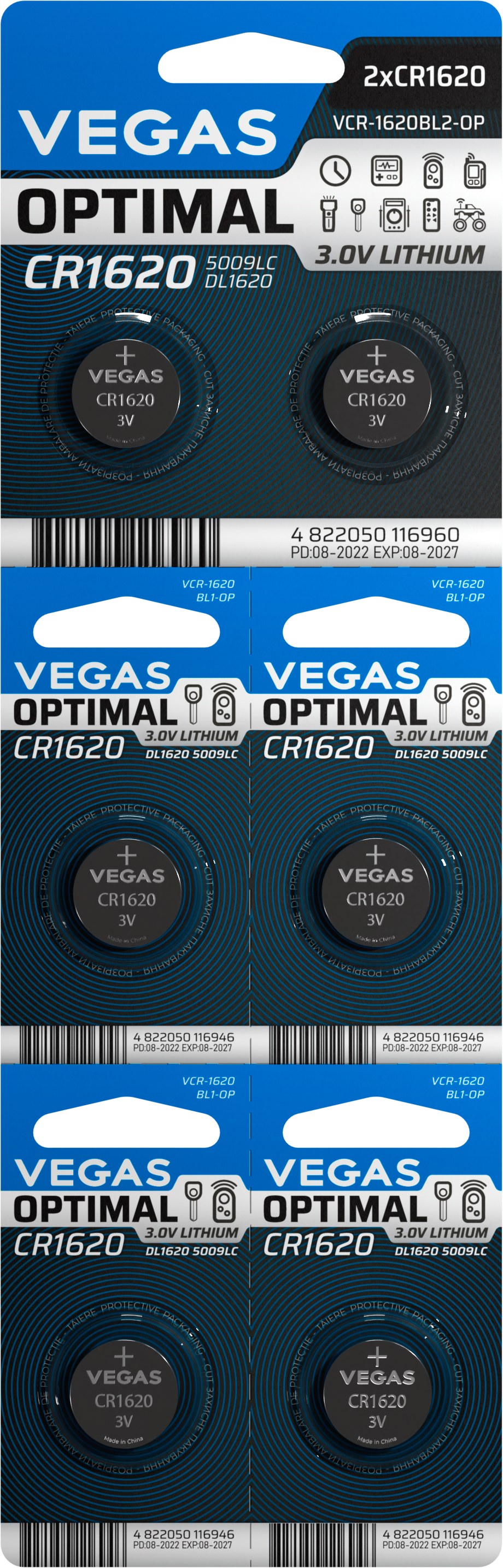 Фото - Уценка - Батарейка Vegas Optimal CR1620 6 шт. (VСR-1620BL6-OP)
