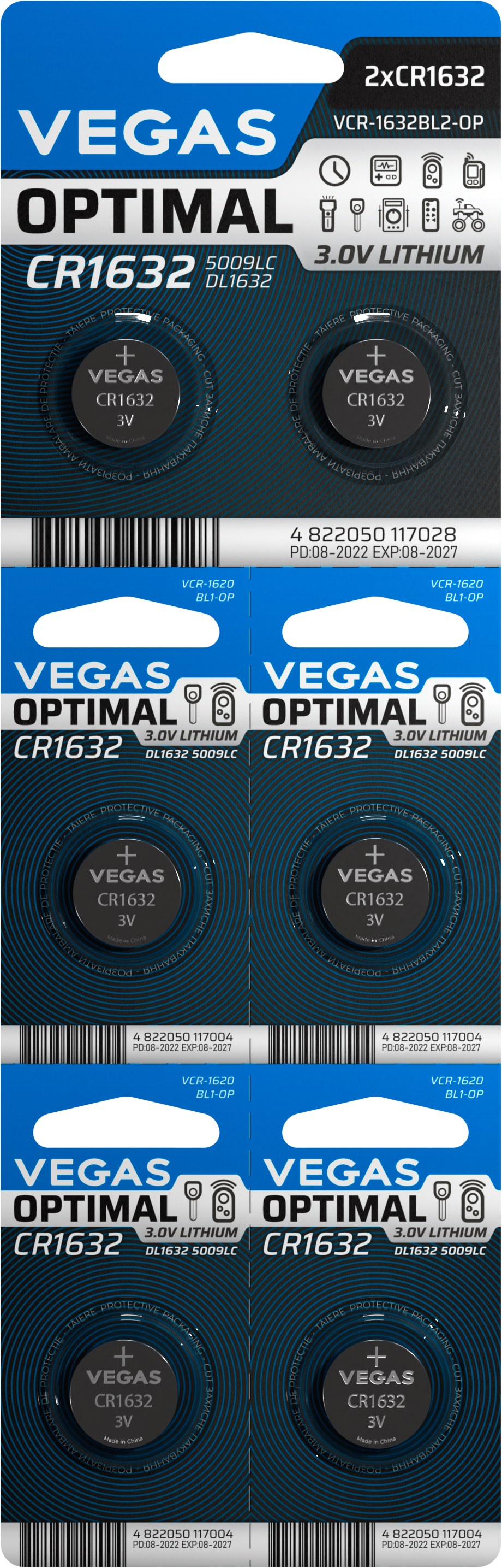 Фото - Батарейка Vegas Optimal CR1632 6 шт. (VСR-1632BL6-OP)