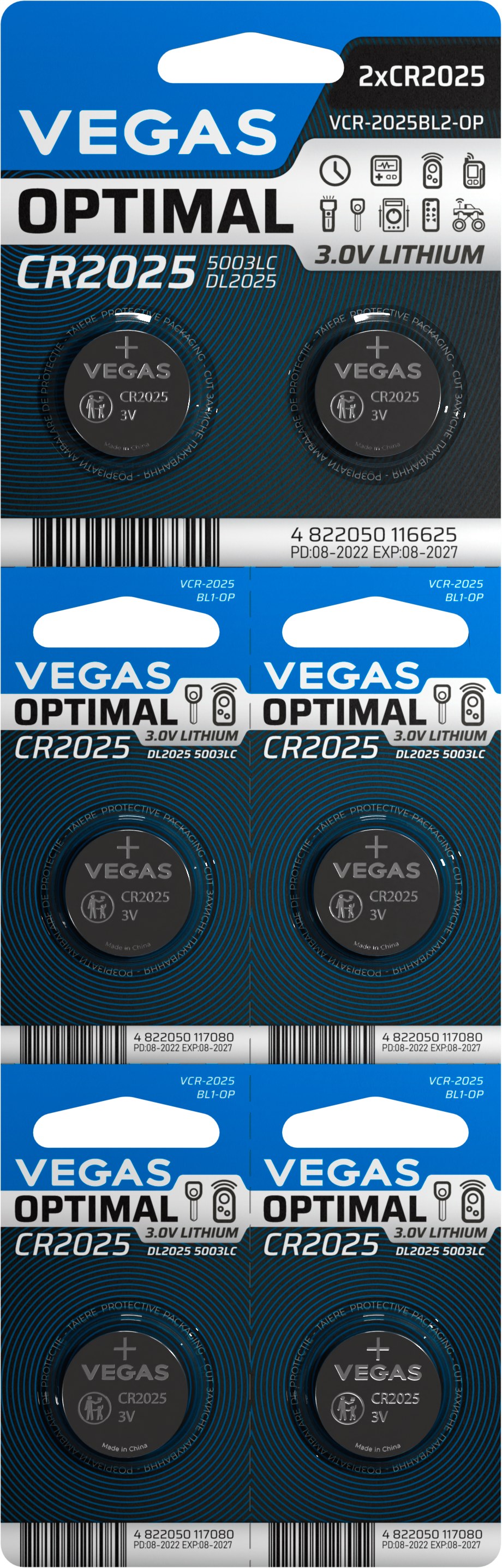 Батарейка тип CR2025 Vegas Optimal CR2025 6 шт. (VСR-2025BL6-OP)