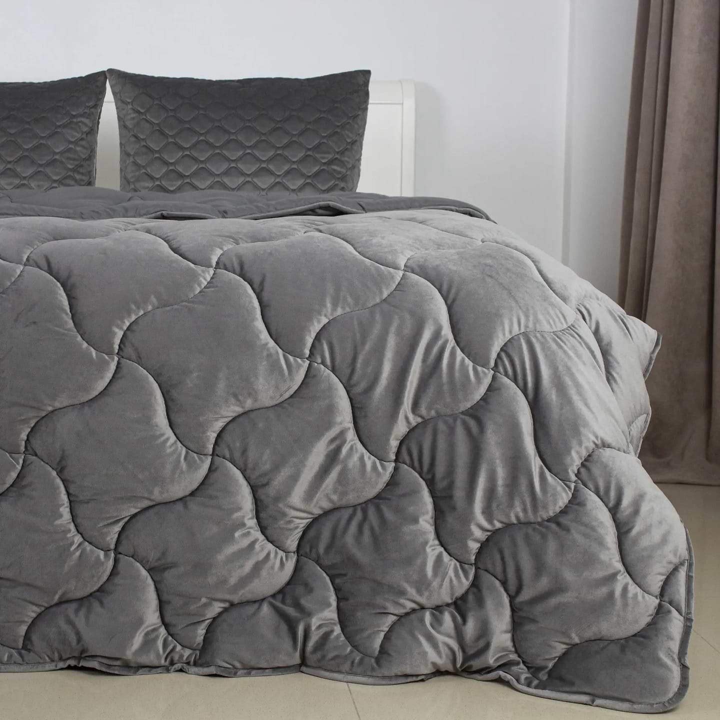 Ковдра всесезонна двоспальна ТЕП VELOUR 180х210 см Темно-сірий (1-04871_34536)