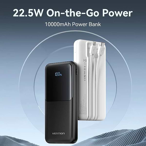Фото - Батарея мобільна Vention 10000mAh 22.5W 3A PD Micro-USB,USB-C,2xUSB-A Built-in USB-C+Lightning Cables White (FHOW0)