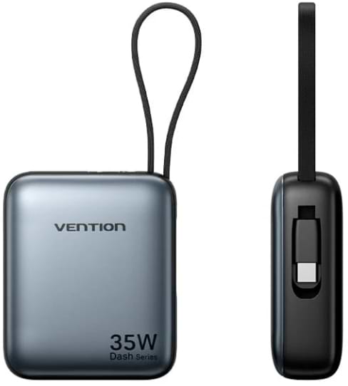 Фото - Батарея мобільна Vention 10000mAh 35W 3A PD Fast Charging 1хType-C OUT with Built-in USB-C Cable LED Display Gray (FHEH0)