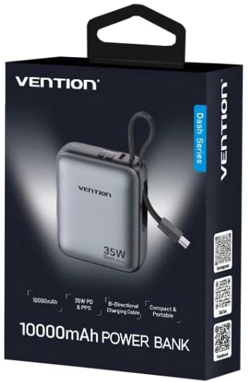 Фото - Батарея мобільна Vention 10000mAh 35W 3A PD Fast Charging 1хType-C OUT with Built-in USB-C Cable LED Display Gray (FHEH0)