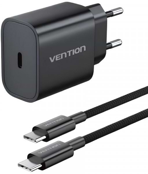Сетевое зарядное устройство Vention 1xUSB-C 20W + USB-C cable М-М Black (G16B0-EU)