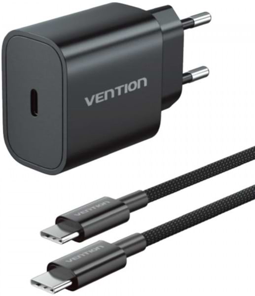 Сетевое зарядное устройство Vention 1xUSB-C 20W + USB-C to Lightning cable М-М Black (G17B0-EU)