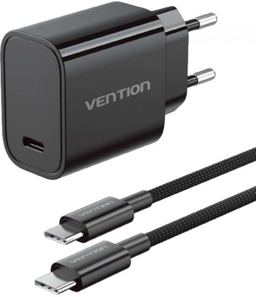 Сетевое зарядное устройство Vention 1xUSB-C 30W + USB-C cable М-М Black (G18B0-EU)
