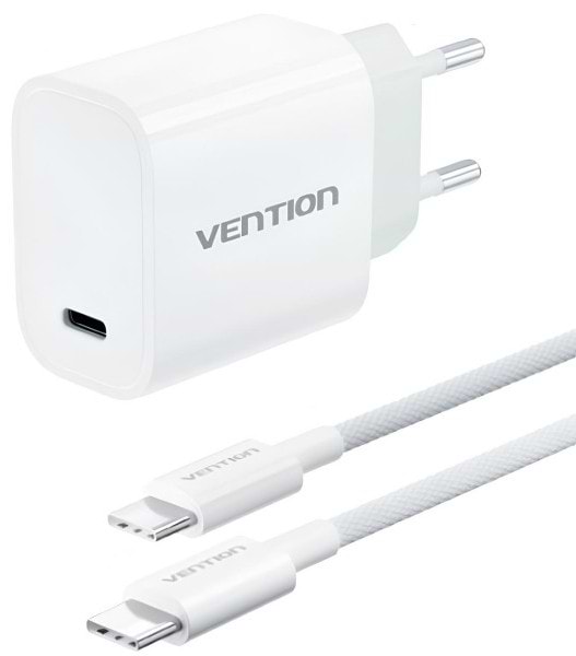 Сетевое зарядное устройство Vention 1xUSB-C 30W + USB-C cable М-М White (G18W0-EU)